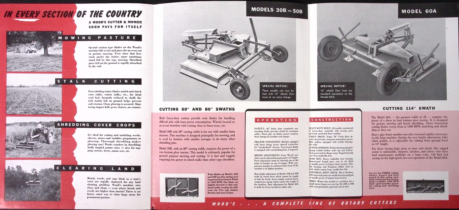 1954 Wood’s Rotary Cutter and Mower Brochure Wood Bros Mfg Co Oregon IL