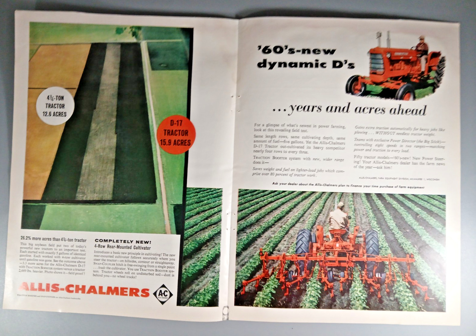 Original 1960 Allis-Chalmers Tractor 2-Page Ad ” ’60’s New Dynamic D’s”