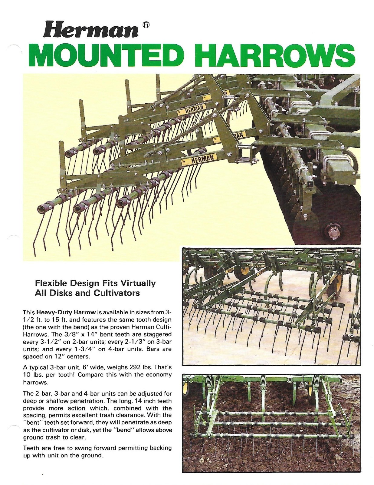 Farm Implement Data Sheet – Herman – Mounted Harrows – 1986 Brochure (F9500)