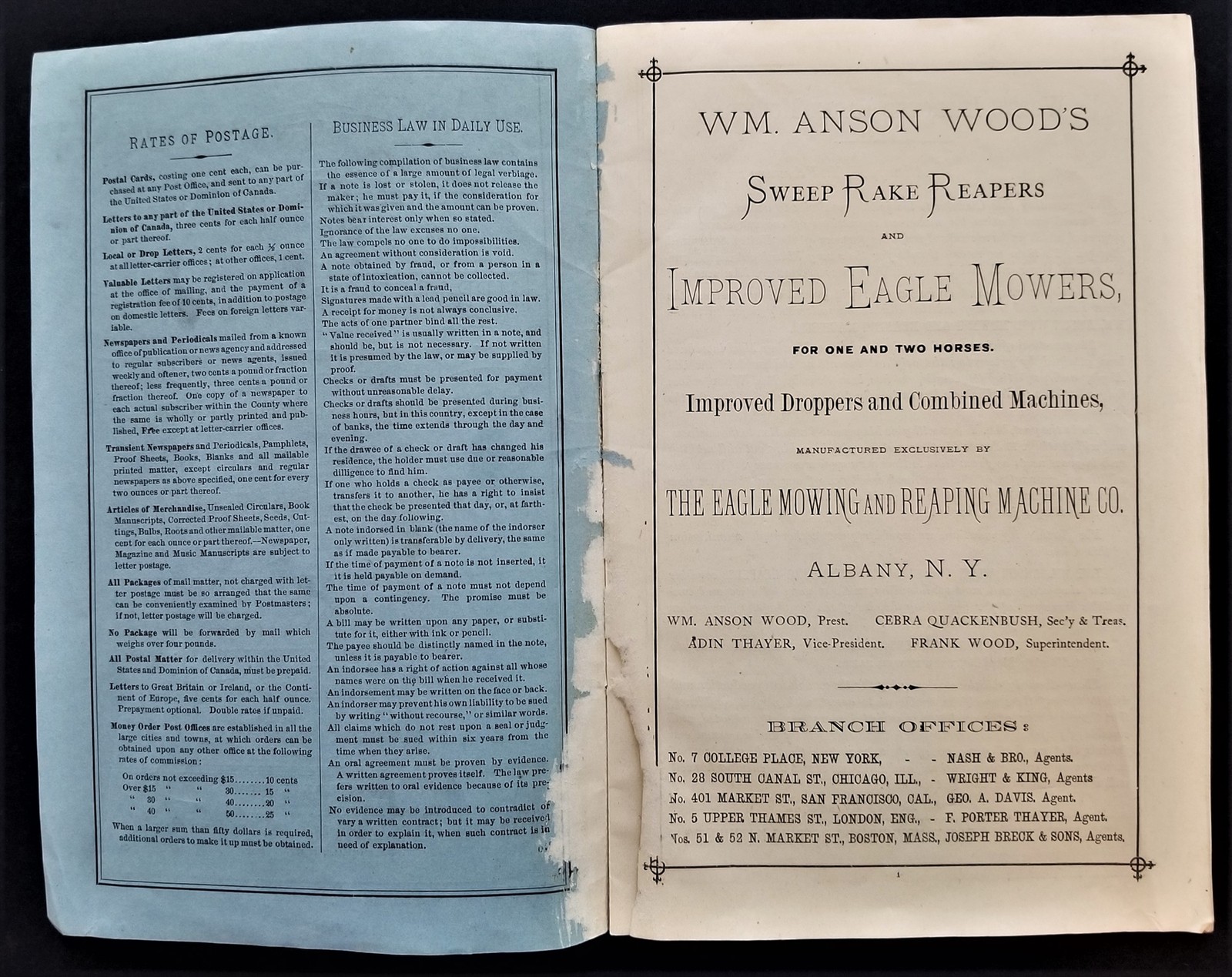 1877 antique EAGLE MOWERS CATALOG agriculture Wm Anson Wood oldtown me BACHELDER
