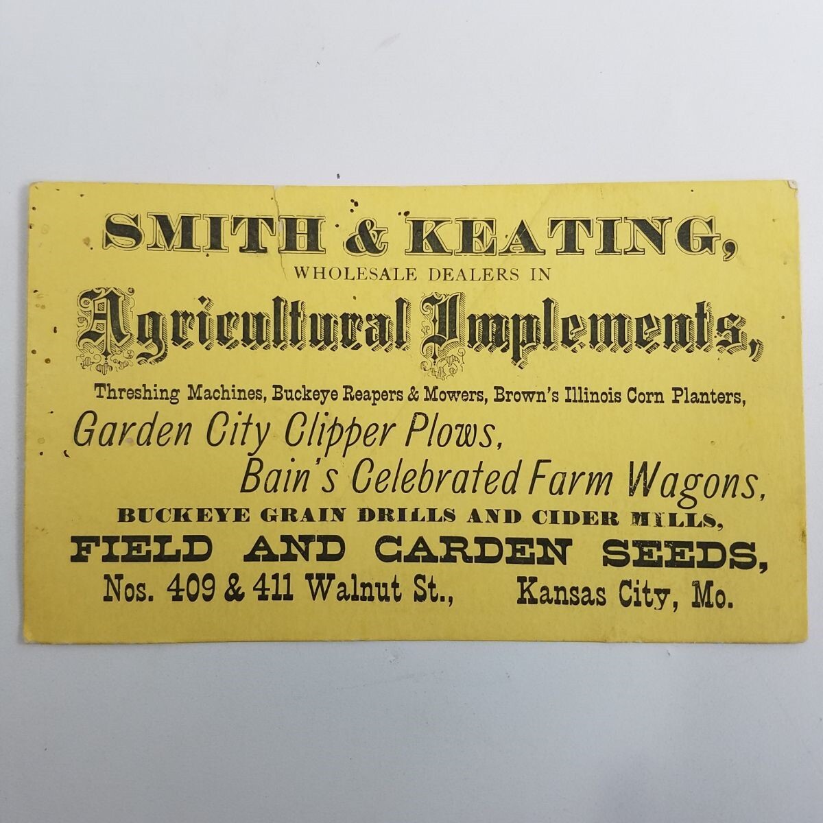 1800s Smith Keating Kansas City Trade Card Agricultural Implements Wagons Plows