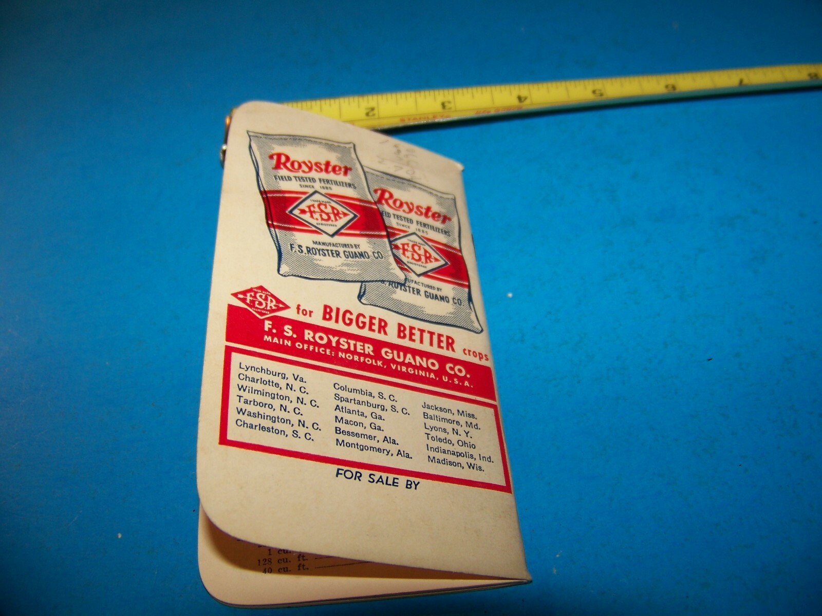 Royster Fertilizer “Daily Reminder” Memo Booklet 1954 F.S. Royster Guano Comp.