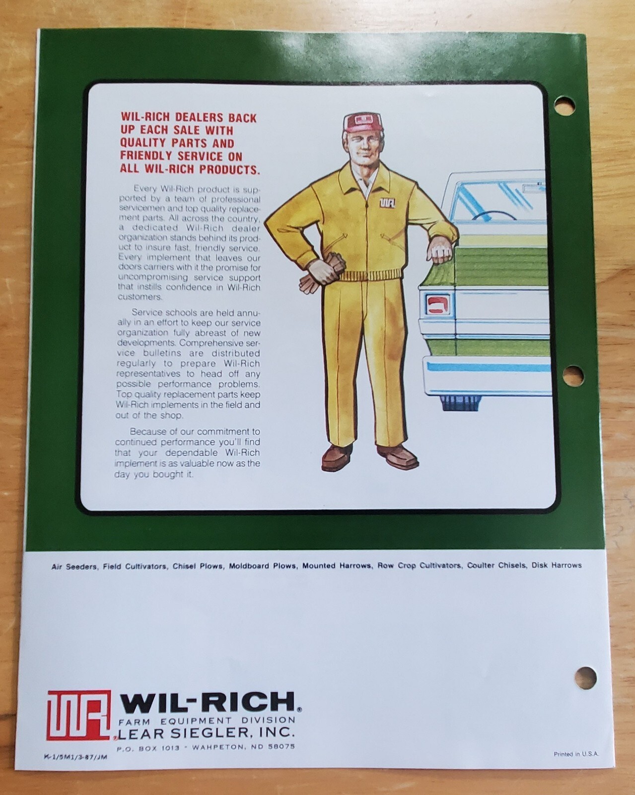 Wil-Rich Disk Harrow DOT25 RPS14 Sales Pamphlet Brochure Specs Lear Siegler