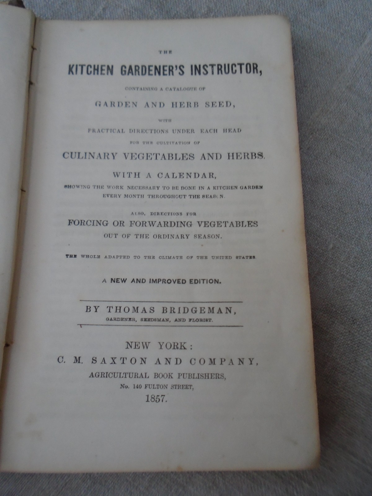 Rare 1857 Seed Catalogue Kitchen Gardner’s Instructor Thomas Bridgeman New Ed