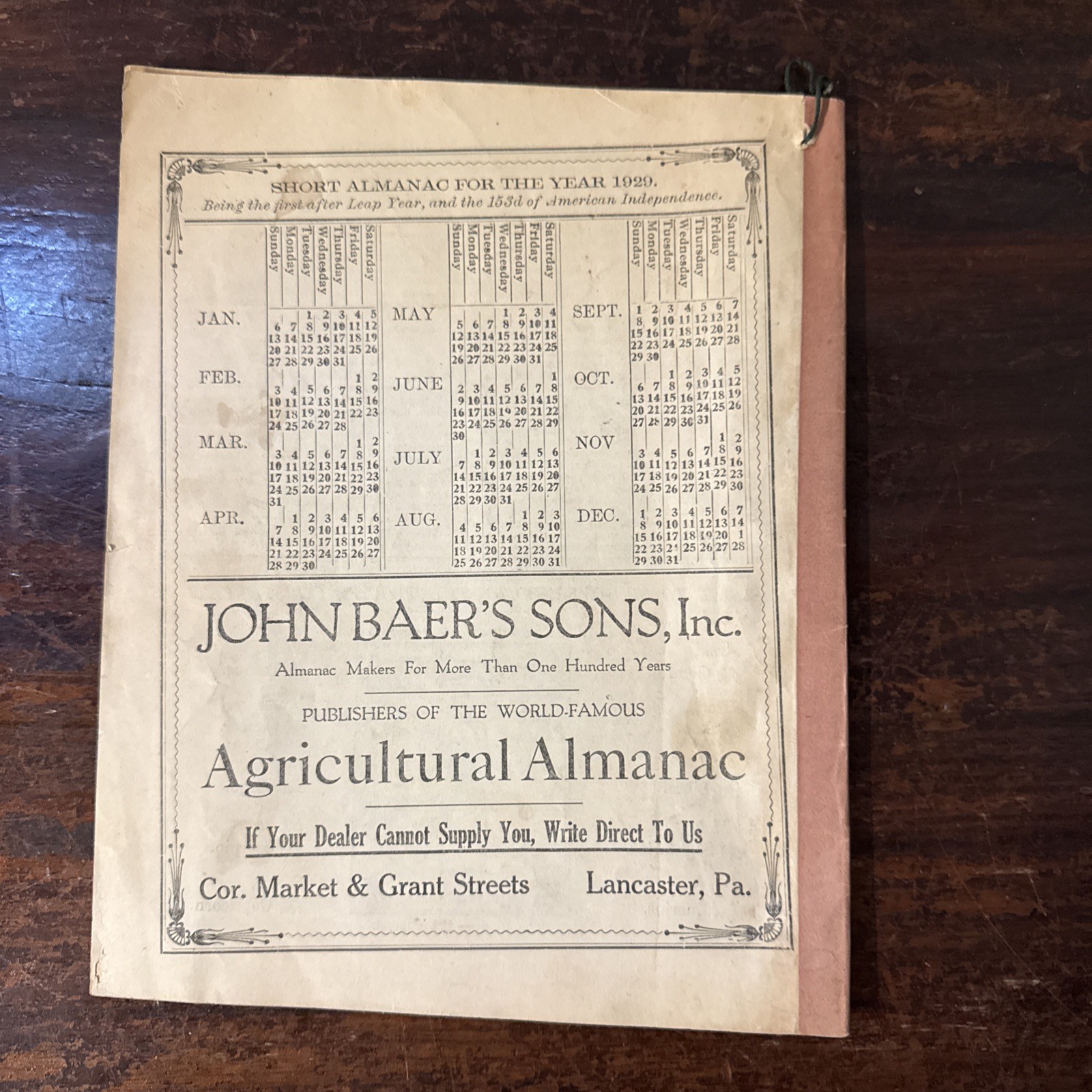Vintage John Baer’s Agricultural Almanacs dated 1919, 1923 & 1929 Lancaster PA