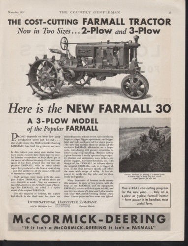 1931 INTERNATIONAL HARVESTER MCCORMICK DEERING FARMALL PLOW TRACTOR AD 12796