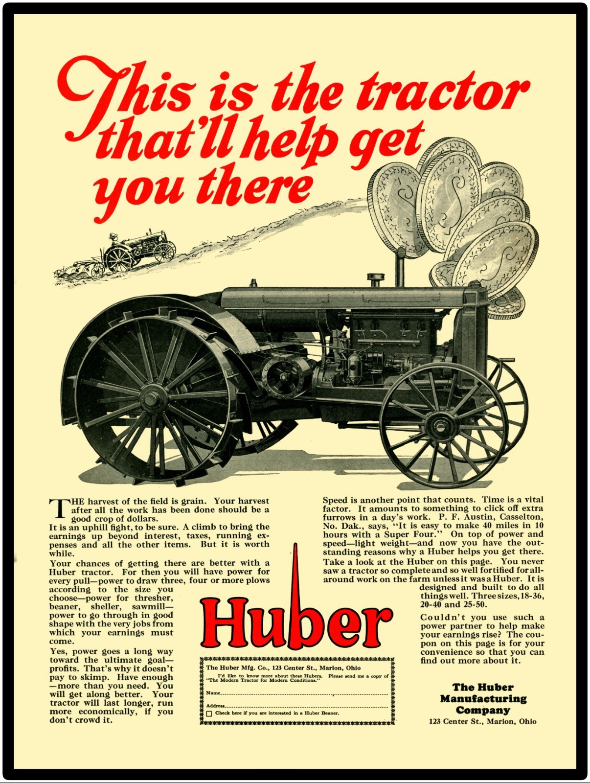 Huber Tractors Vtg. Look 9” x 12” Reproduction Aluminum Sign. Marion, Ohio