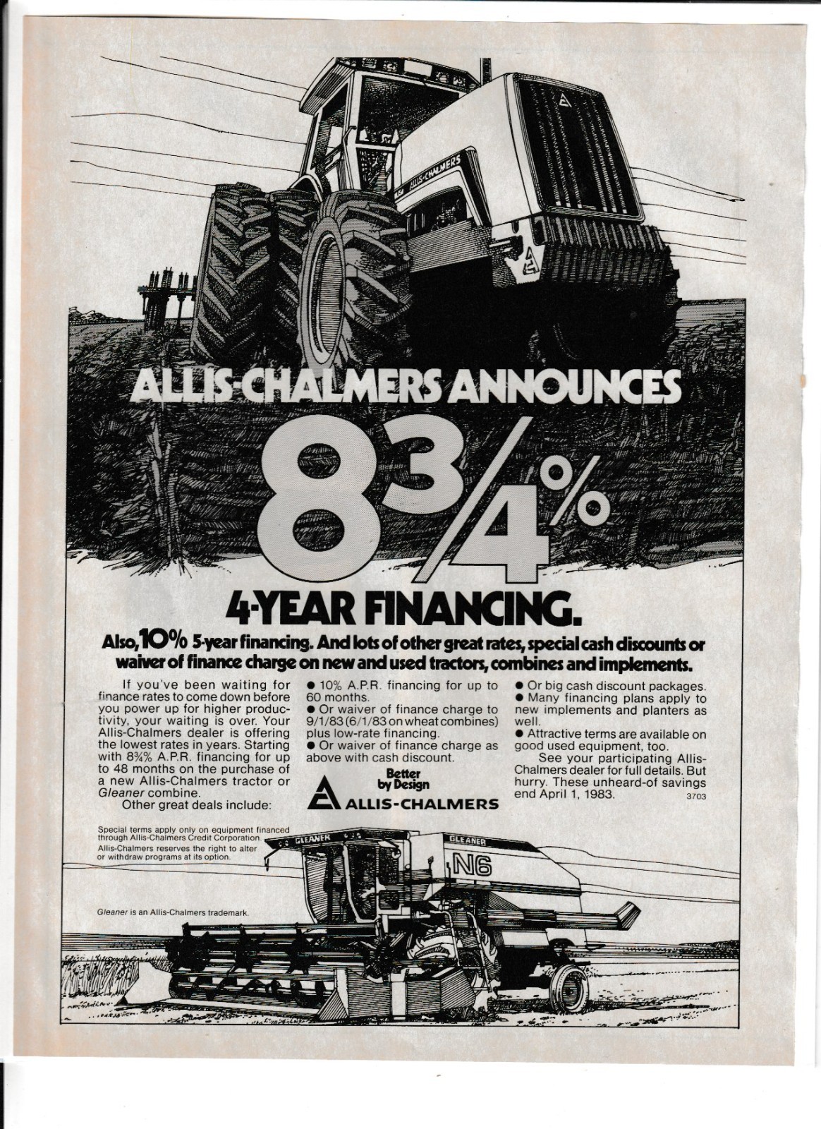 Original 1983 Allis-Chalmers Tractor Magazine Ad. “Allis-Chalmers Announces …”