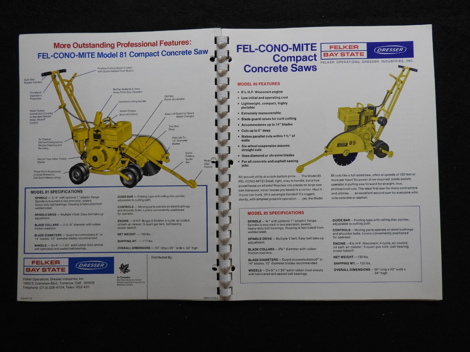 1974 Dresser Felker Bay State Concrete Saw Dealers’ Sales Catalog W/Prices MINTY