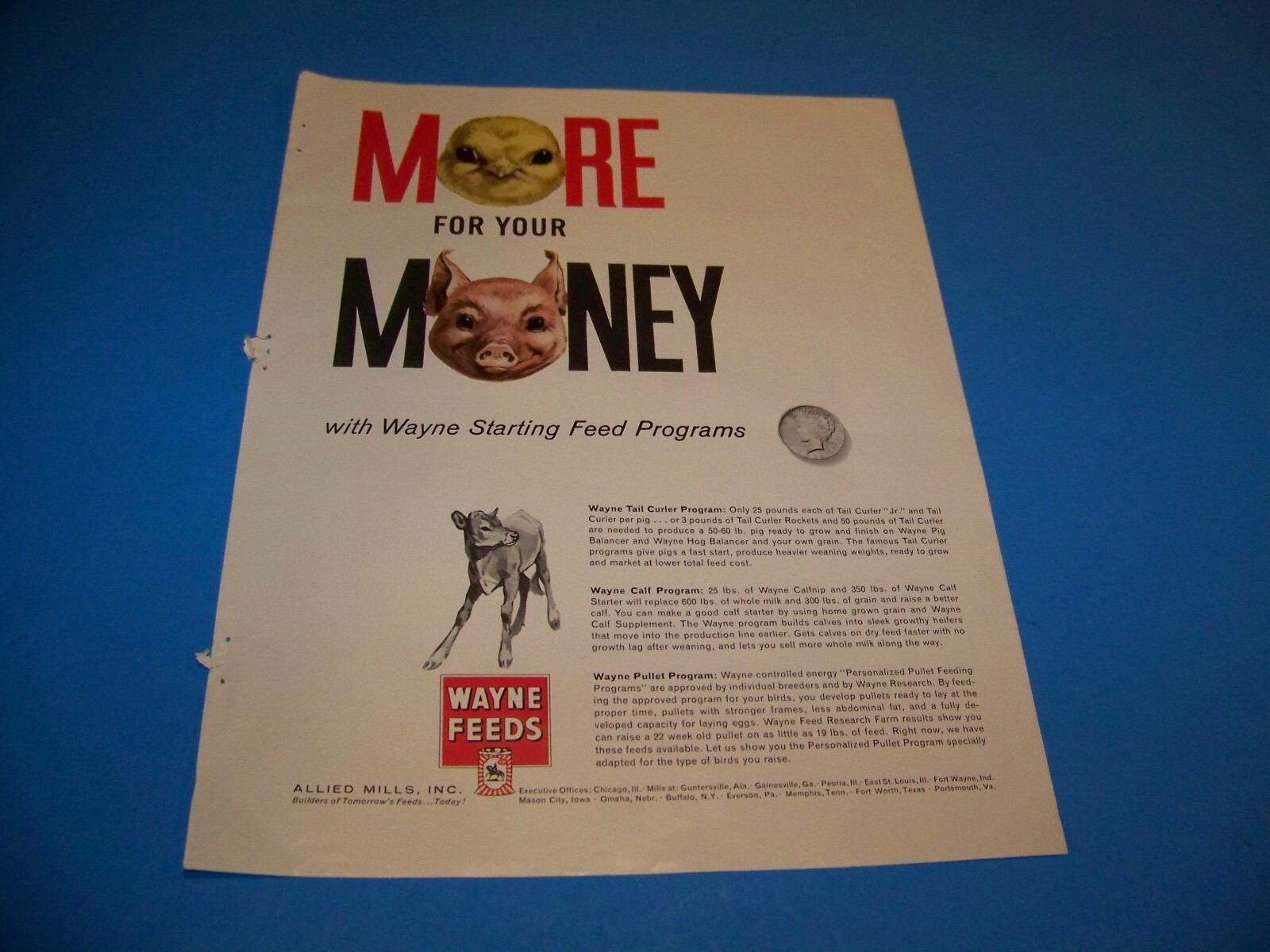 John Deere / Wayne Feeds Agricultural Print Ad from Magazine Vintage 1960
