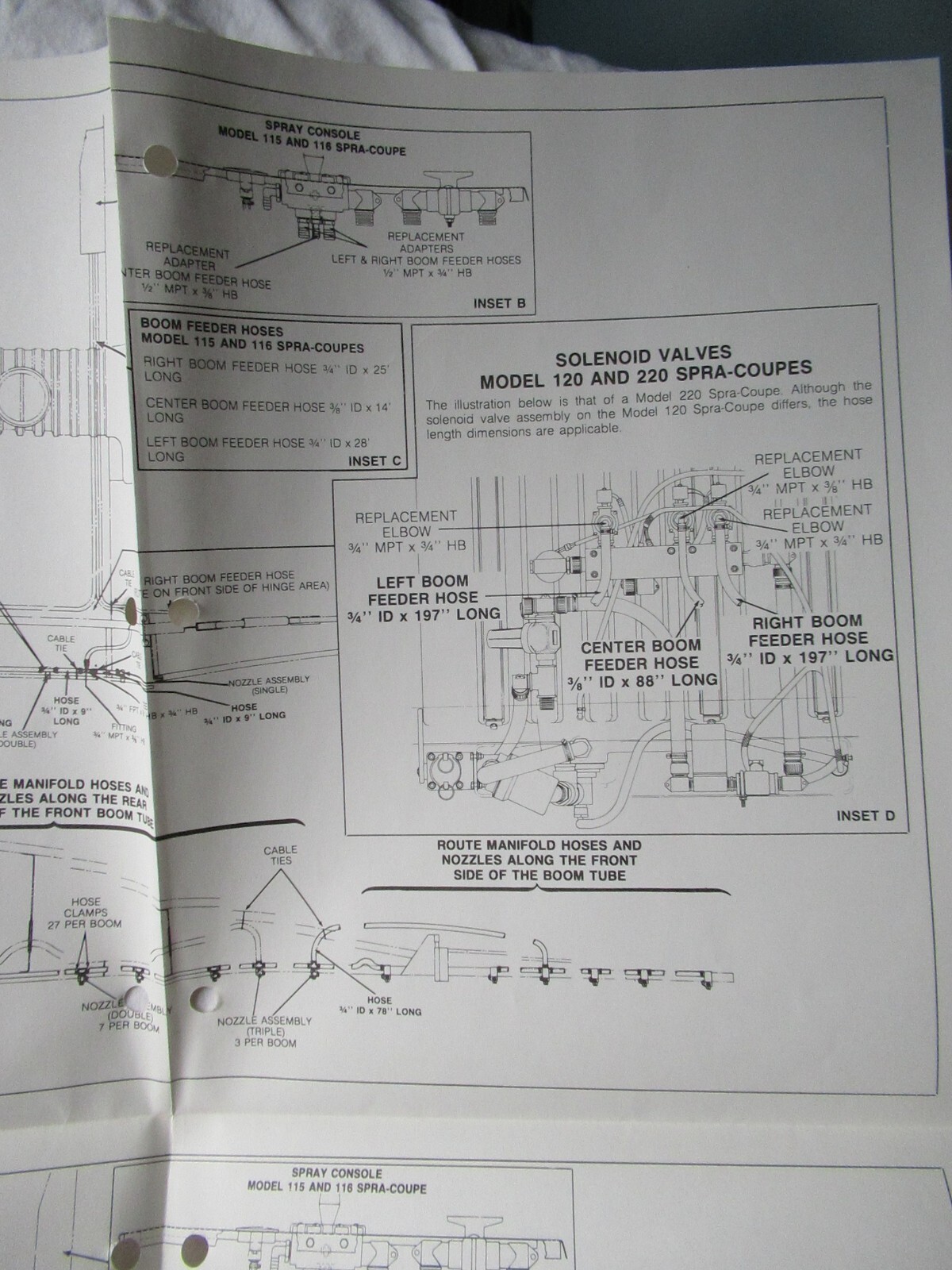 Melroe Spra-Coupe 115 116 120 220 Boom Manifold Nozzle Space Instructions Manual