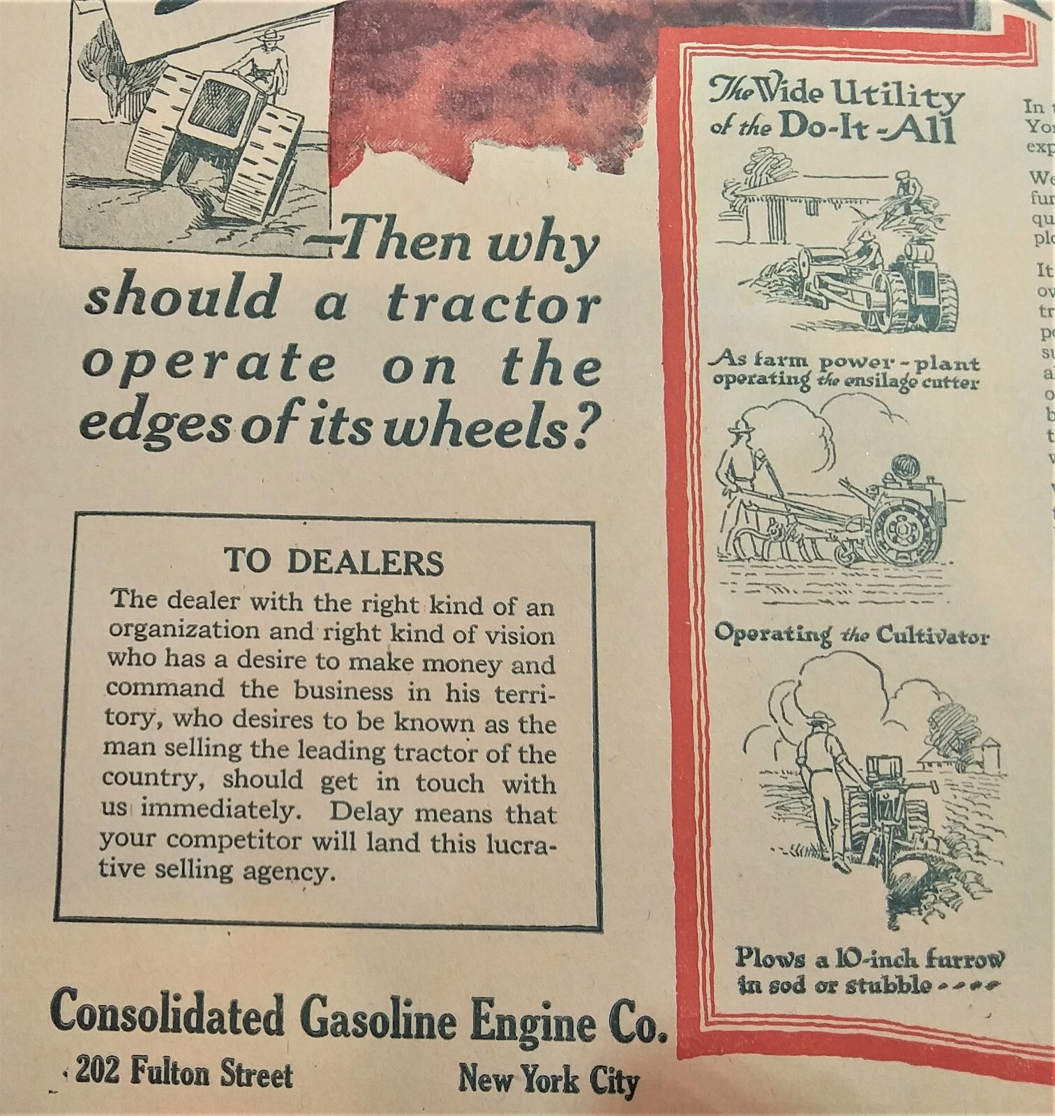 1921 Do It All Tractor Ad, Vintage, Consolidated Gasoline Engine Co.