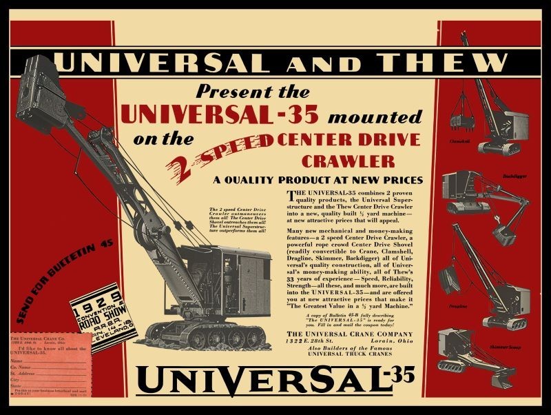1928 THEW Universal Model 35 Crawler Crane NEW METAL SIGN: 9×12″ Ships Free