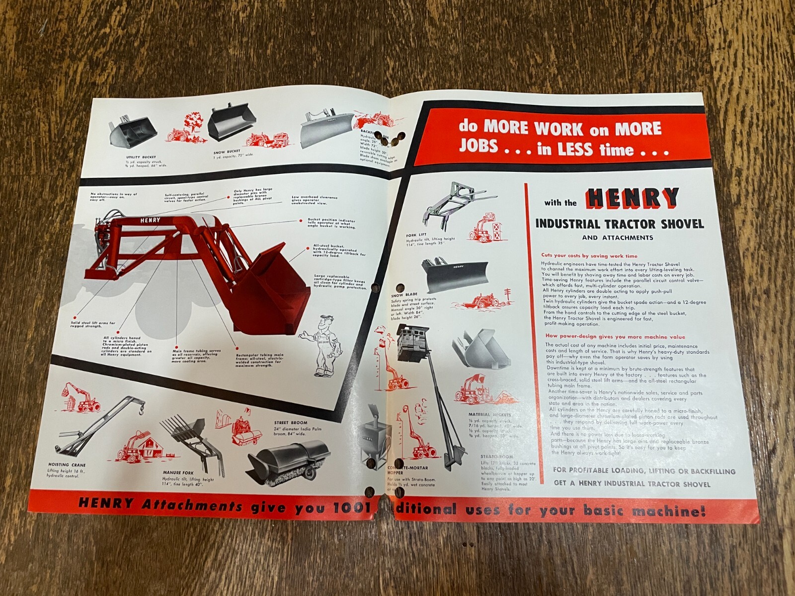 1950’s Henry Industrial Tractor Shovel Brochure Spec Sheet Powered For Profits