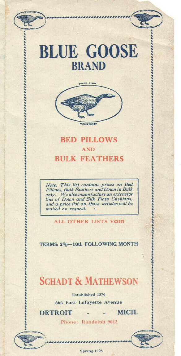 VINTAGE 1928 PILLOW & BULK FEATHER BROCHURE W/PRICES! TURKEY, GOOSE, DUCK DOWN!