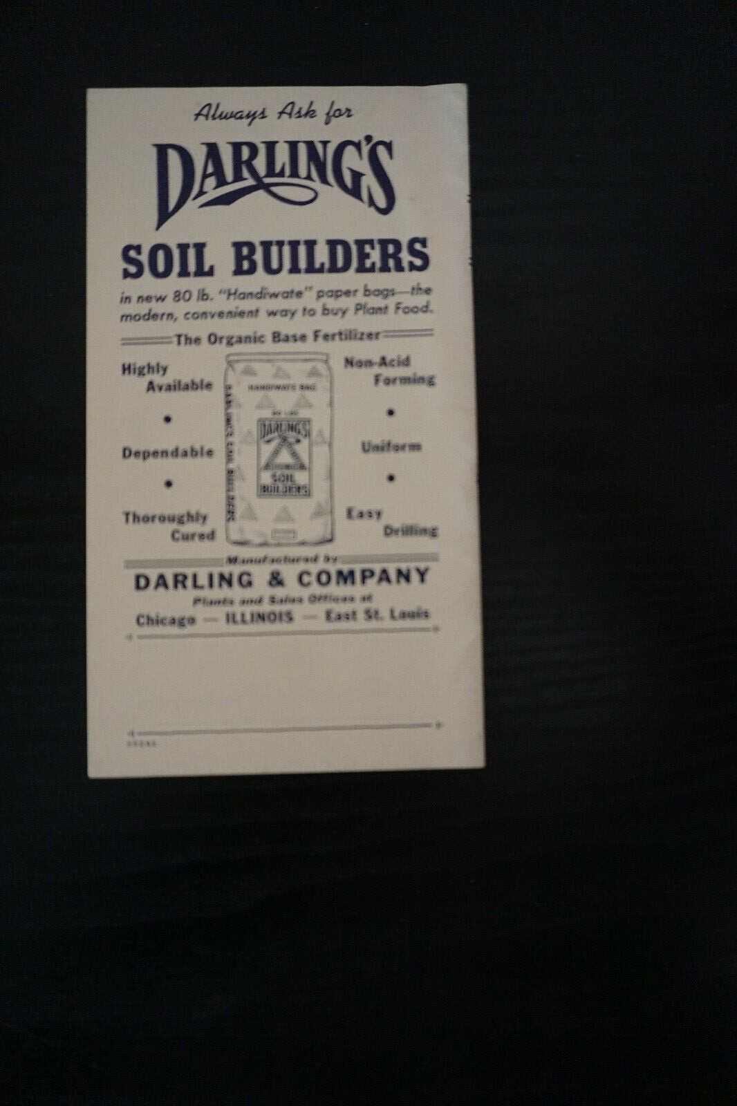VINTAGE DARLING’S SOIL BUILDERS FOR ALFALFA CLOVER AND SWEET CLOVER, BROCHURE AD
