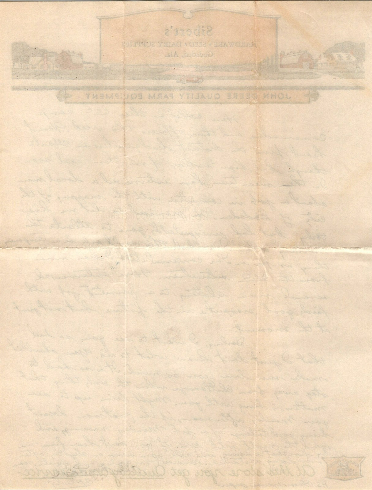 1936 John Deere Farm Equipment Sibert’s Hardware Gadsden Al Letterhead & Cover