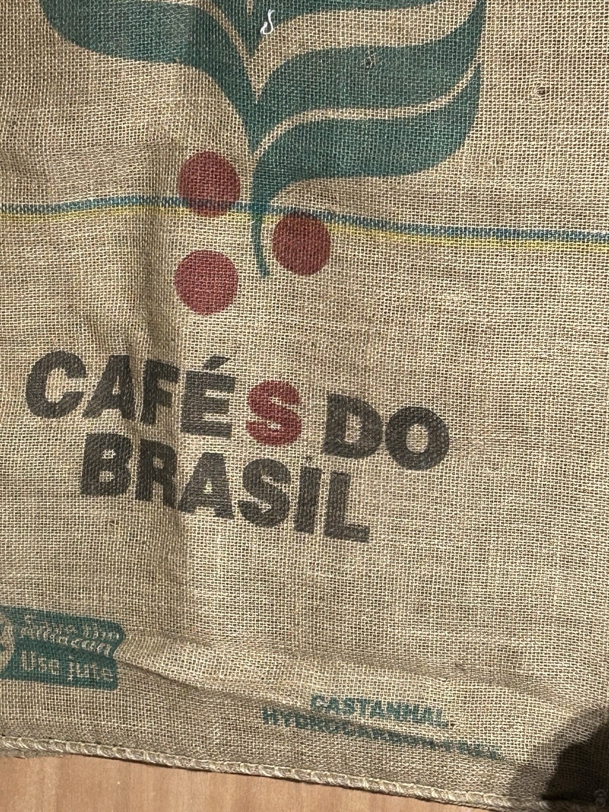 Vintage Large JUTE Bean Bag ~ CAFE’S DO Brasil ~26″ X38″~ Advertising