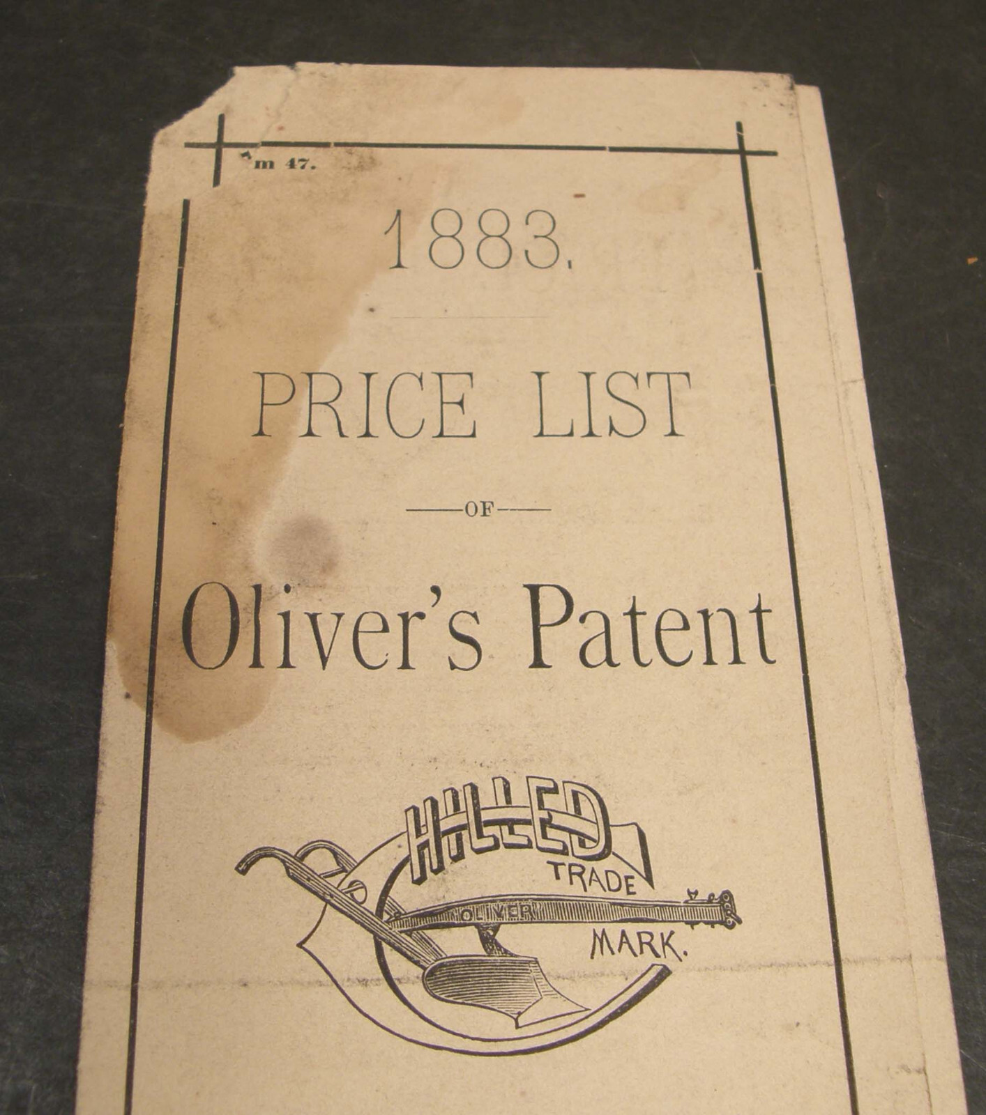 ANTIQUE 1883 PRICE LIST OLIVER AGRICULTURAL PLOW WORKS SOUTH BEND INDIANA