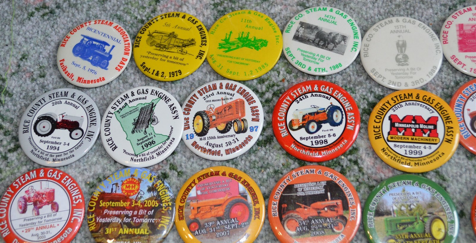 23 different Rice County Steam & Gas Engines Tractor Buttons 1976-2011
