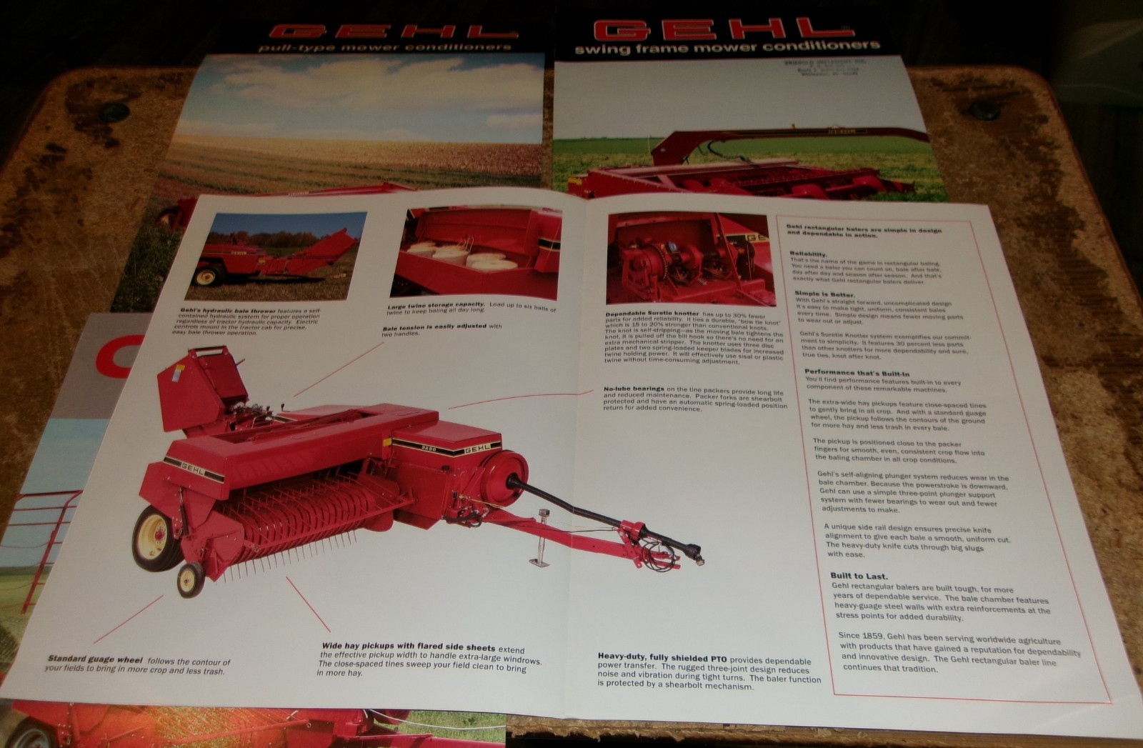 4-lot 1980’s-90’s gehl mower conditioners/square balers 2 page brochures used