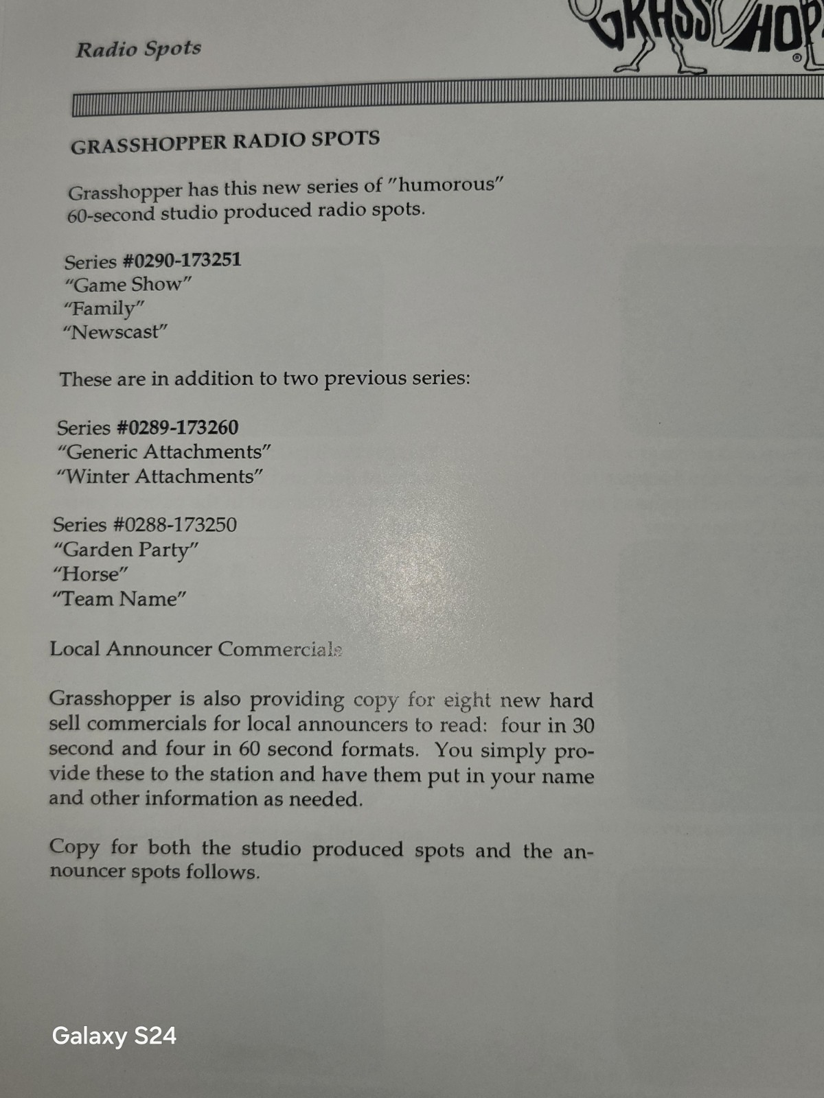 1991 GRASSHOPPER LAWN MOWERS 1991 AD PLANNWR AND SALES PROMO MATERIALS 50 PGS!