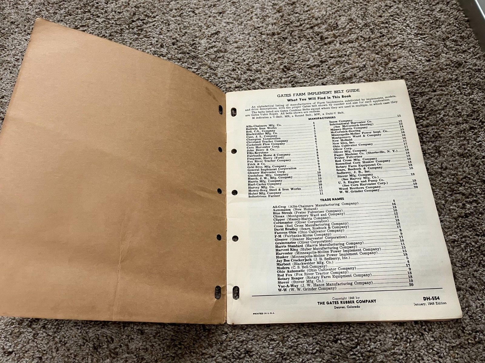 Gates Farm Implement Belt Guide 1948 Denver Colorado