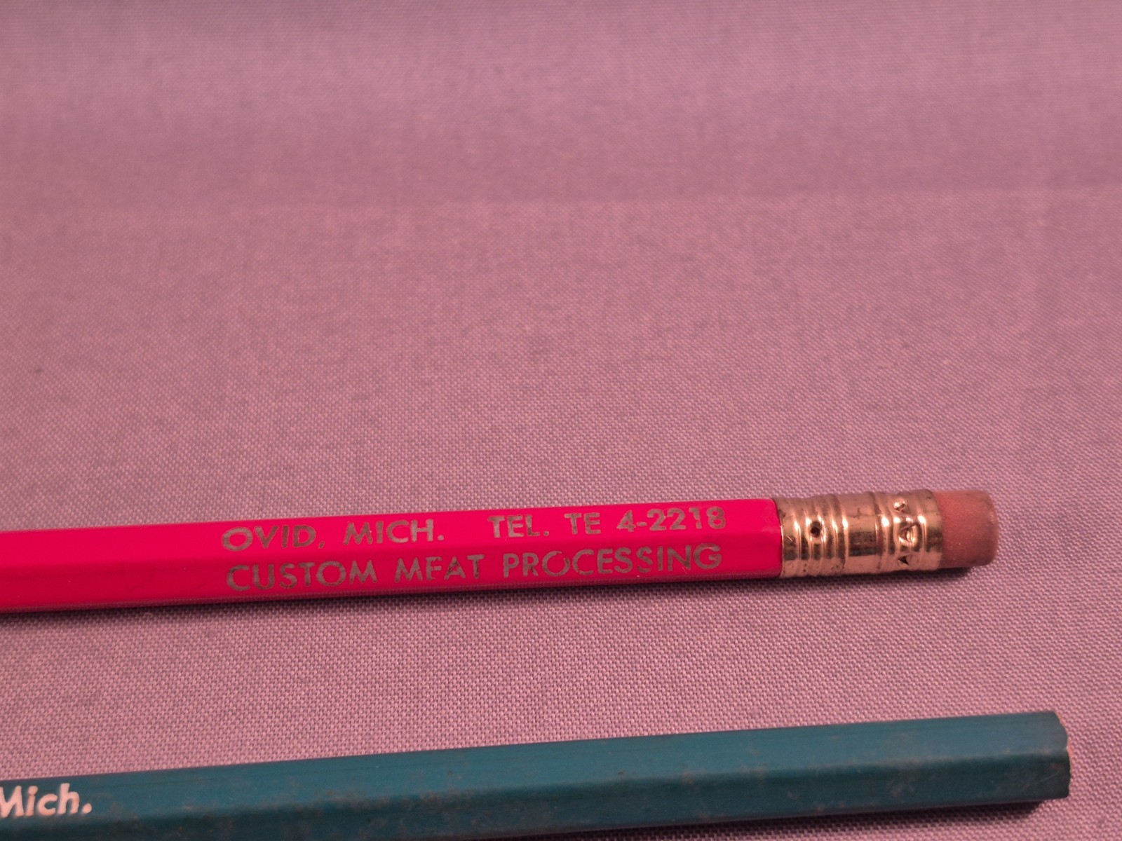 Vintage Pencil Sheldon’s Meat Packing House Ovid MI Green Red Advertisement