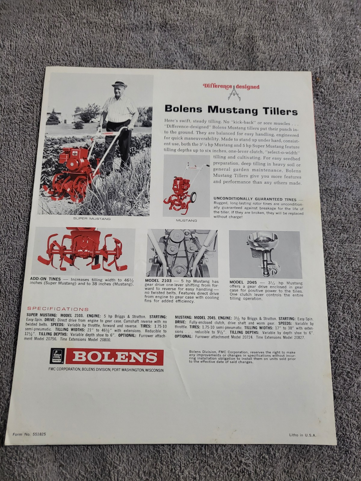 Vintage 1968 Bolens 8724 SUBURBAN 24 RIDING MOWER MOWER MUSTANG TILLER BROCHURE