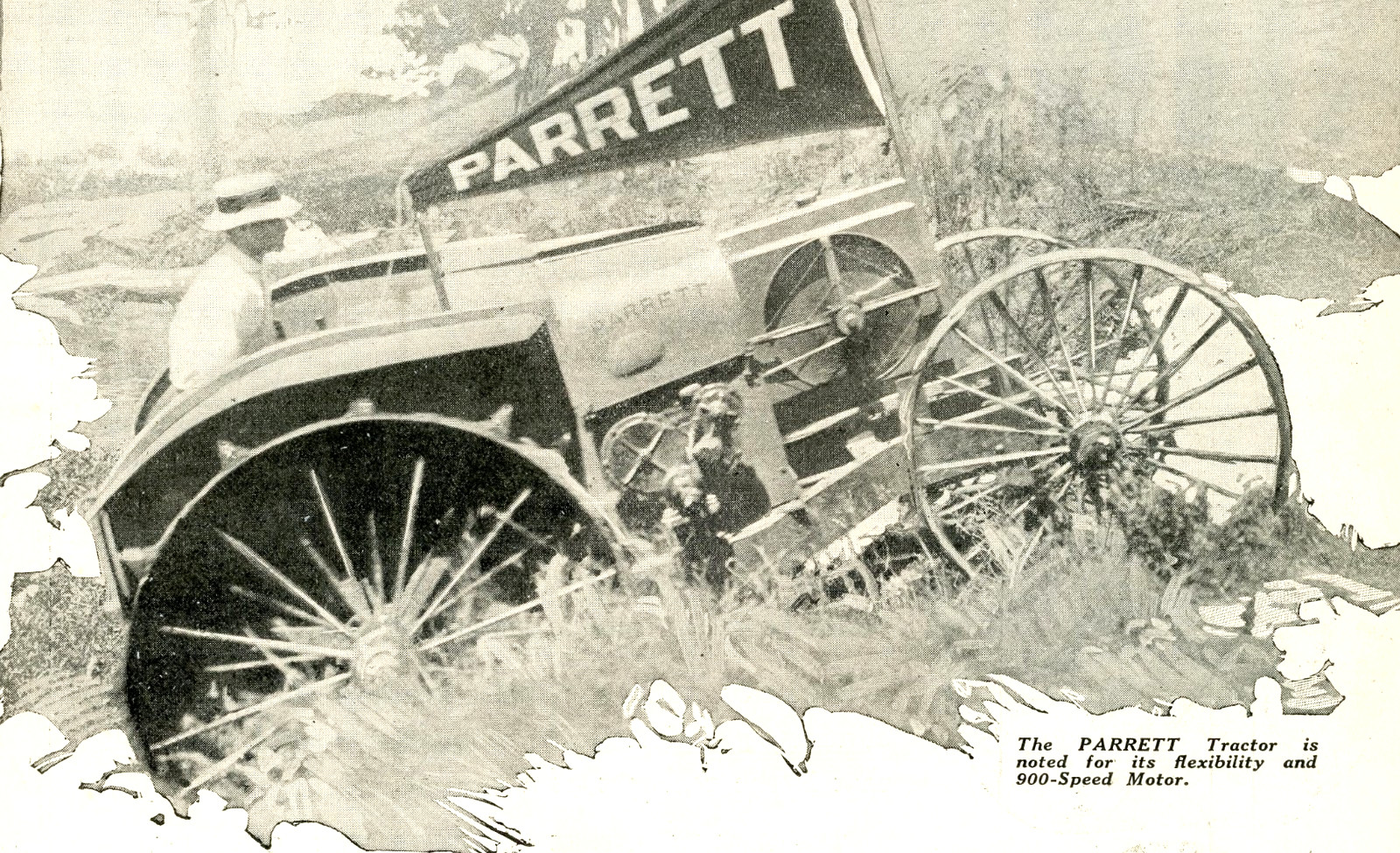 1918 Original Parrett Tractor In Gurney Ball Bearings Ad. 900-Speed Motor