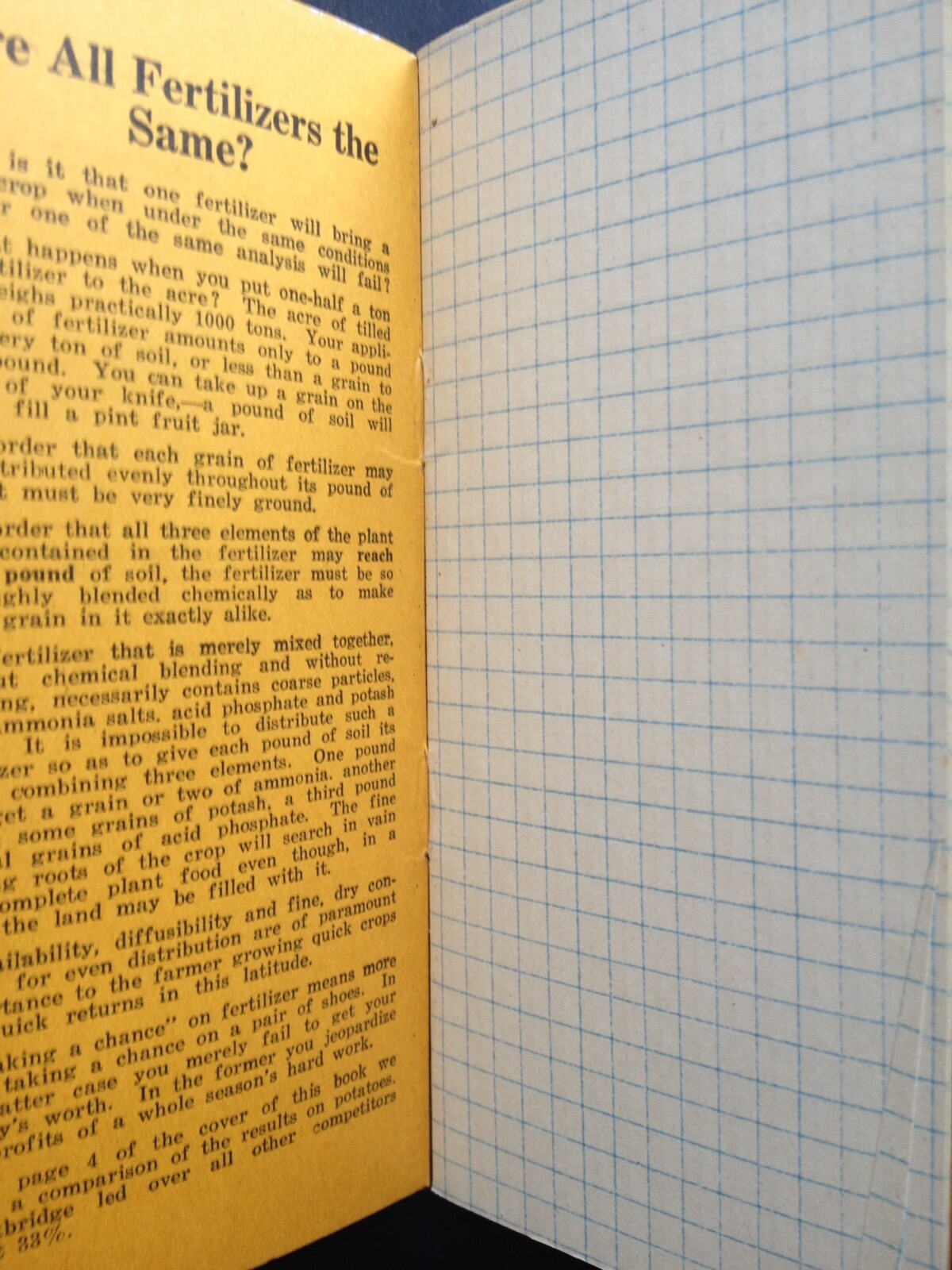 C.1923 BOWKER’S FERTILIZERS HANDY POCKET NOTEBOOK, STOCKBRIDGE MANURES