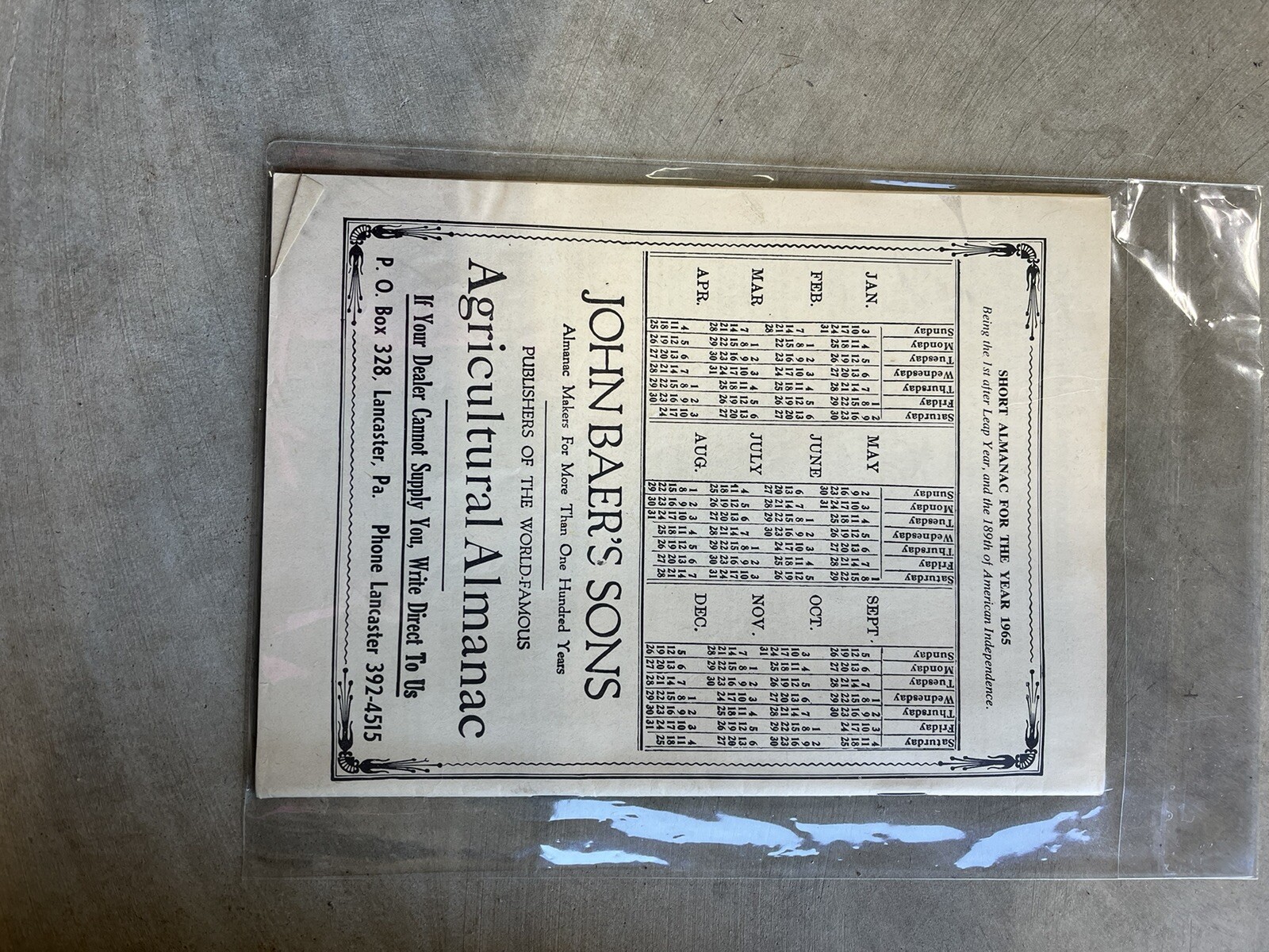 VINTAGE FARMERS AGRICULTURAL ALMANACS, BAER’S LANCASTER PA 1965