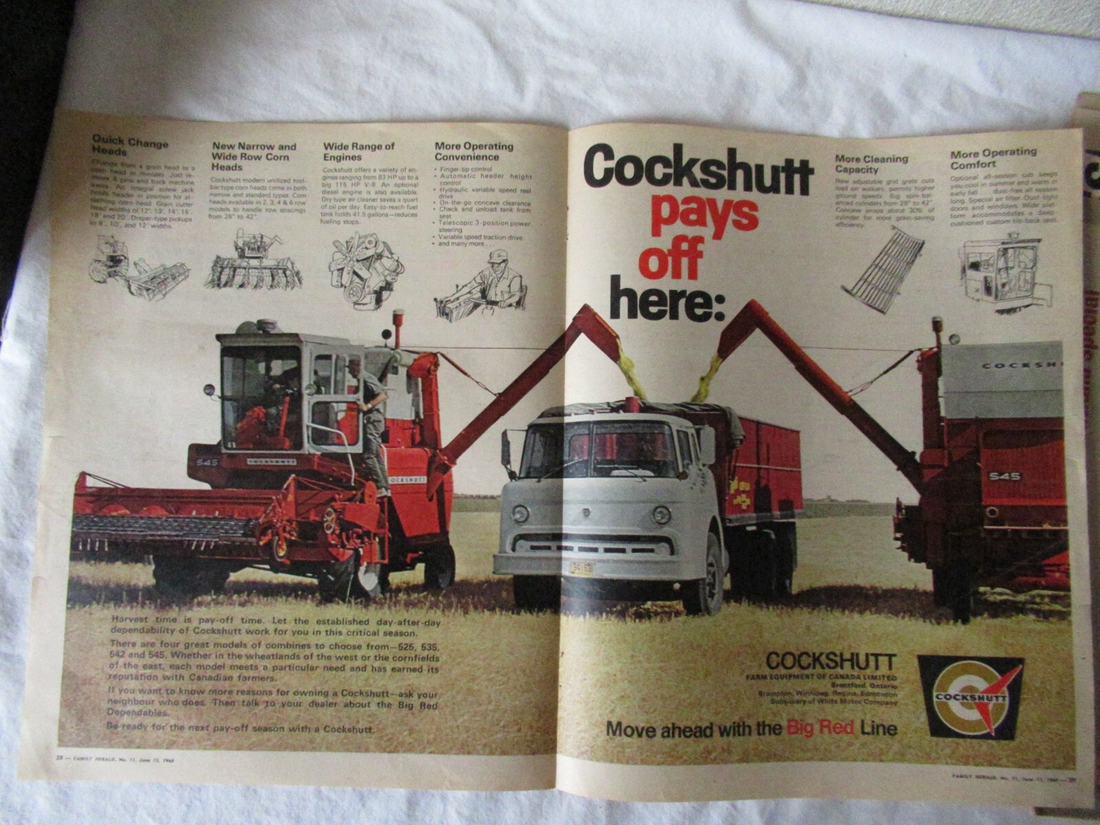 1968 Cockshutt 545 combine magazine print ad poster 2 pages