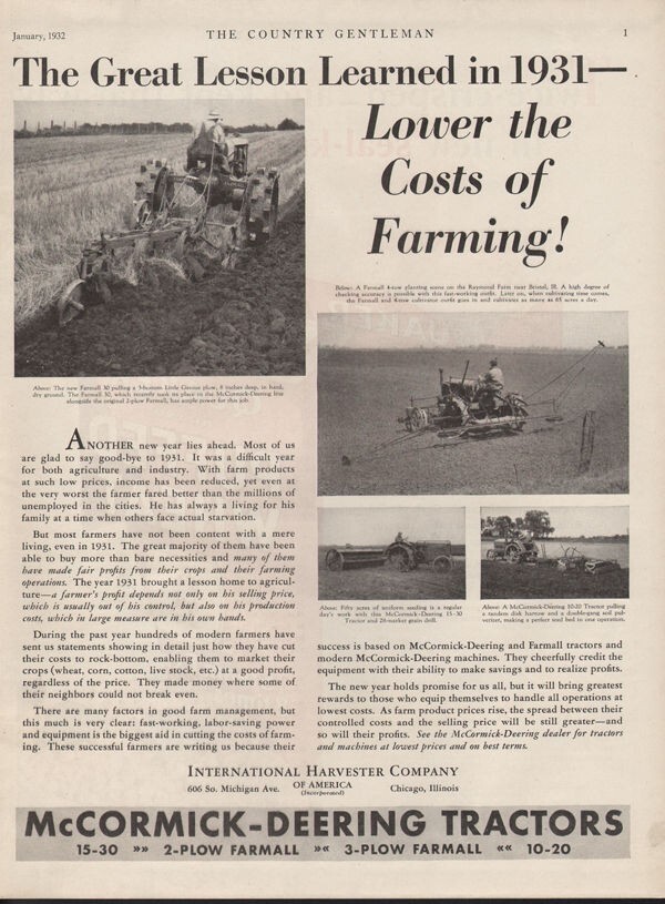 1932 MCCORMICK DEERING TRACTOR FARMALL LITTLE GENIUS BARN FARM PLOW 17071