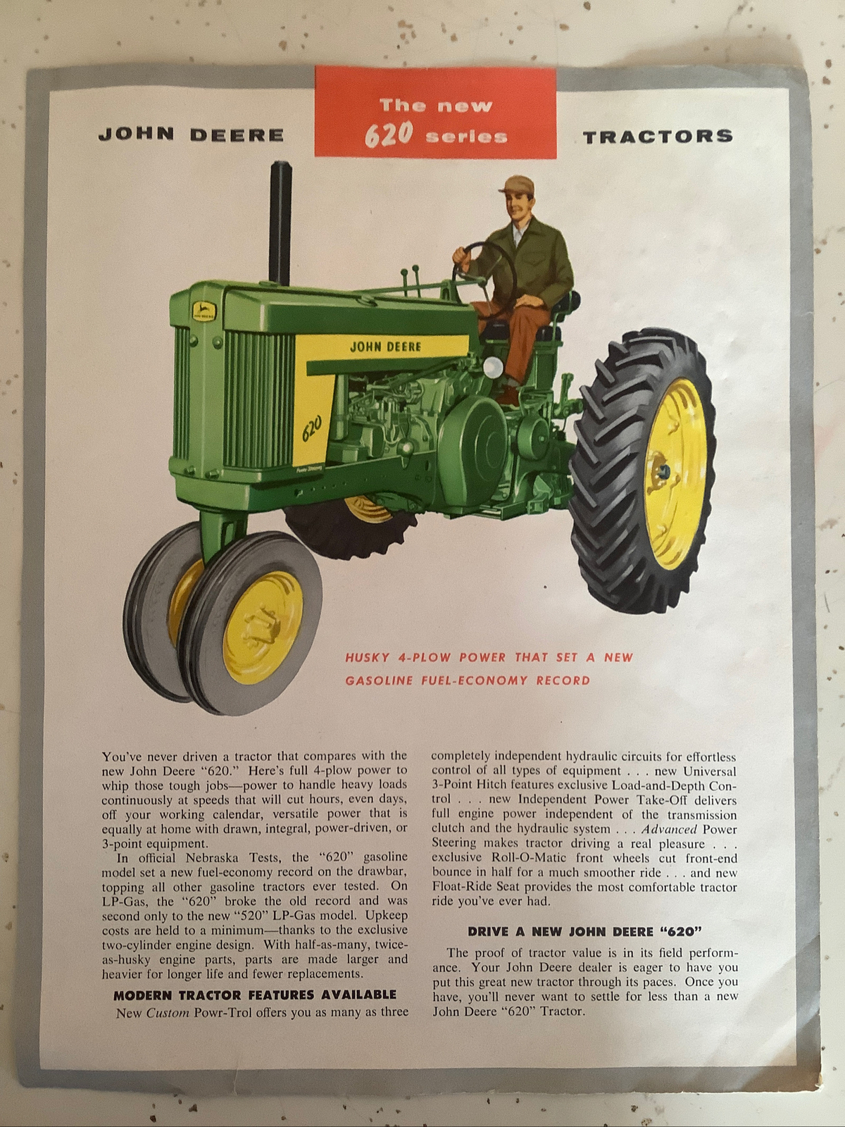 JOHN DEERE TRACTORS 620 SERIES SINGLE PAGE 1956 Sales Brochure