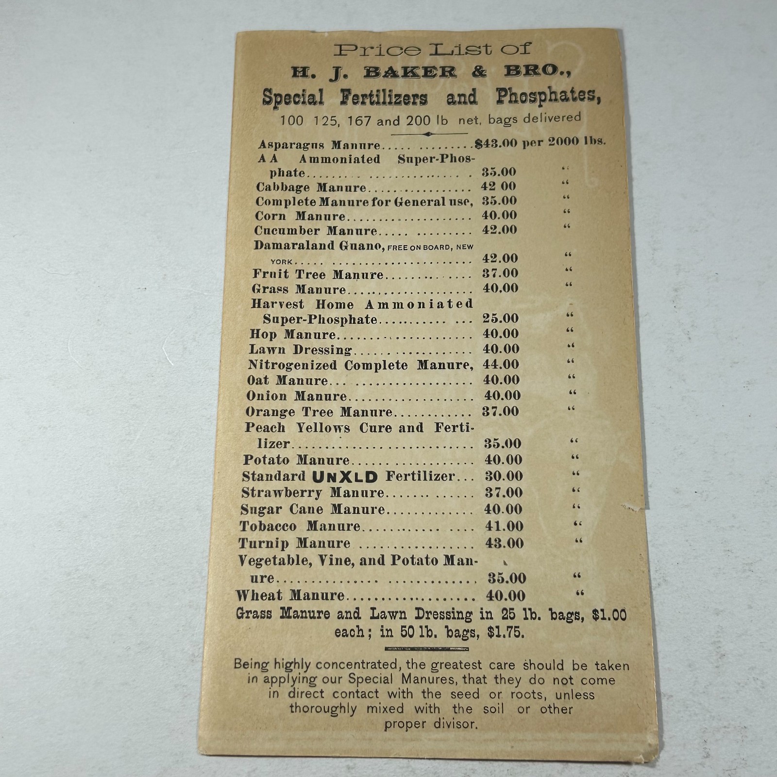 1898 Facts for Farmers H J Baker Fertilizers Manures Guide Advertising Brochure