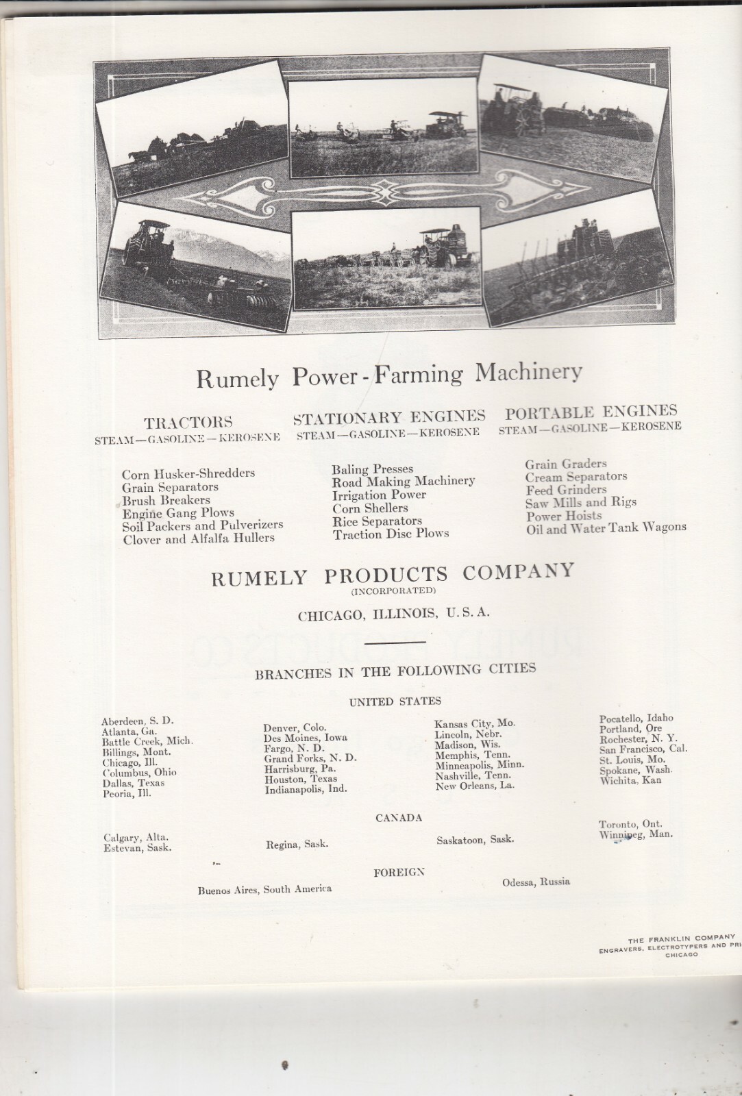 Rumely Line Products Catalog Steam Engine Tractor Ag Equipment Wagons REPRINT