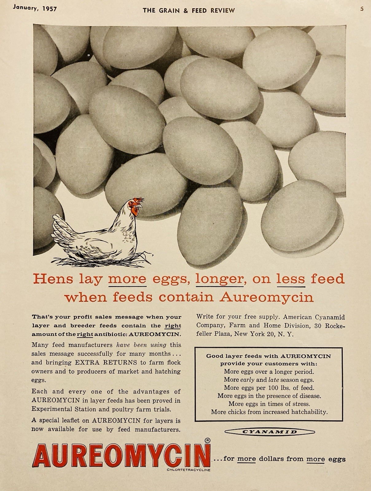 1957 AD.(XH84)~AMERICAN CYANAMIDE CO. NYC. AUREOMYCIN FEED ANTIBIOTIC