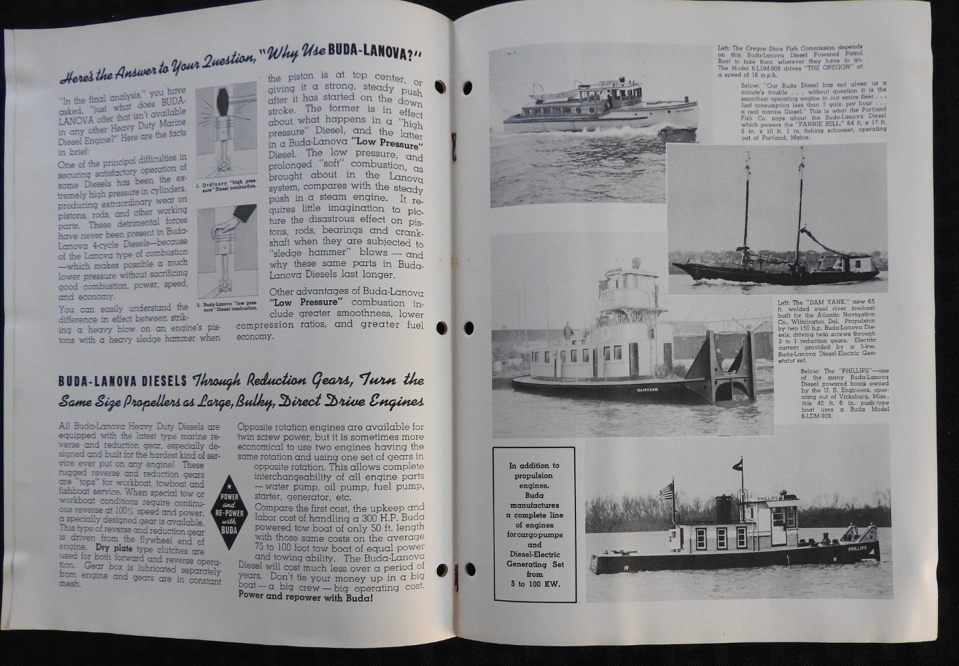 1940 “Buda Lanova Heavy-Duty Marine Diesel Engines” Work-Tow-Fish Boat Brochure