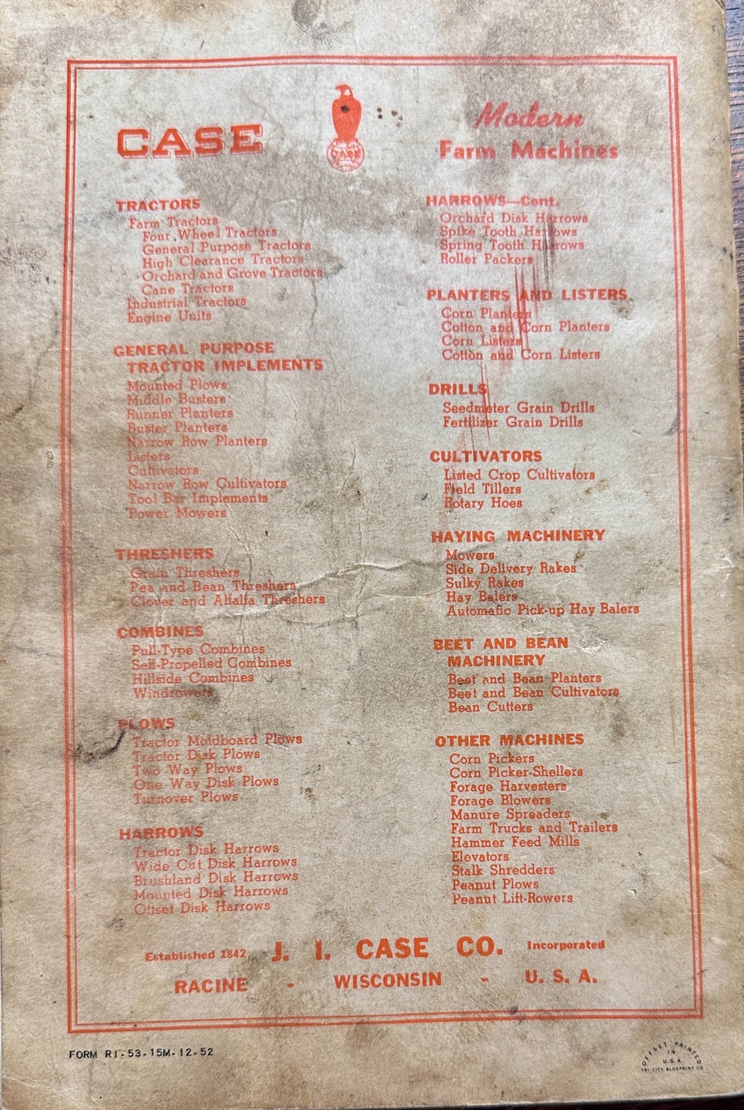 1953 CASE Model VA Series Operator’s Manual Sixth Edition #MC-10