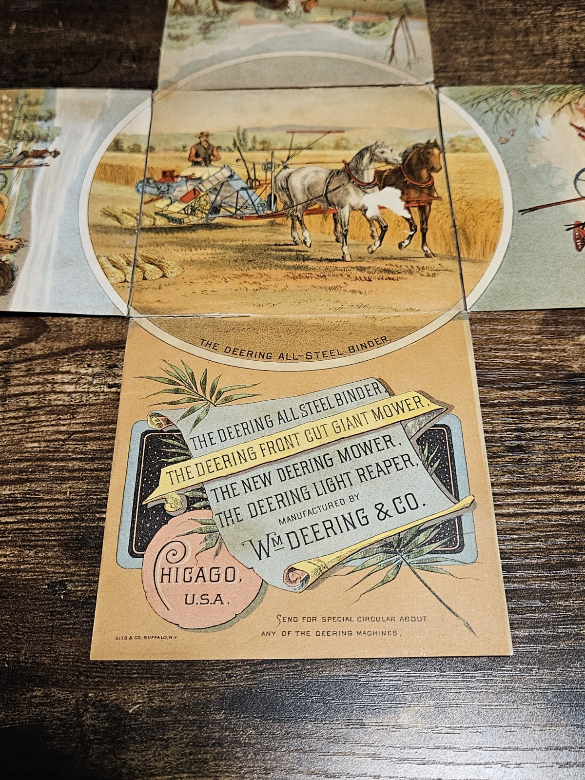 1800s Large Fold Out Trade Card Deering & Co Tractor Reaper *as Is*
