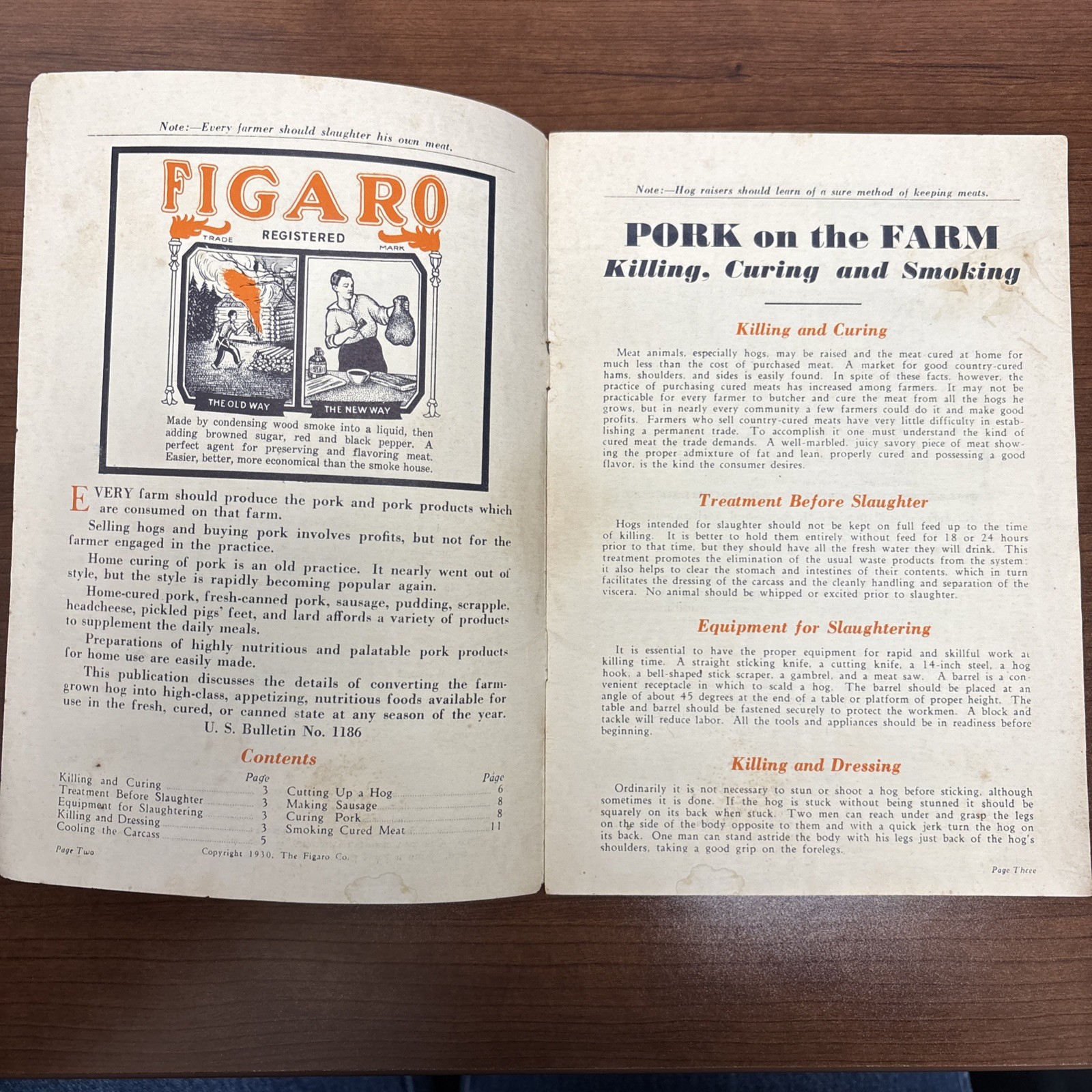 Figaro’s Message Booklet Butchering Pigs Curing Liquid Smoke Dallas TX 1930