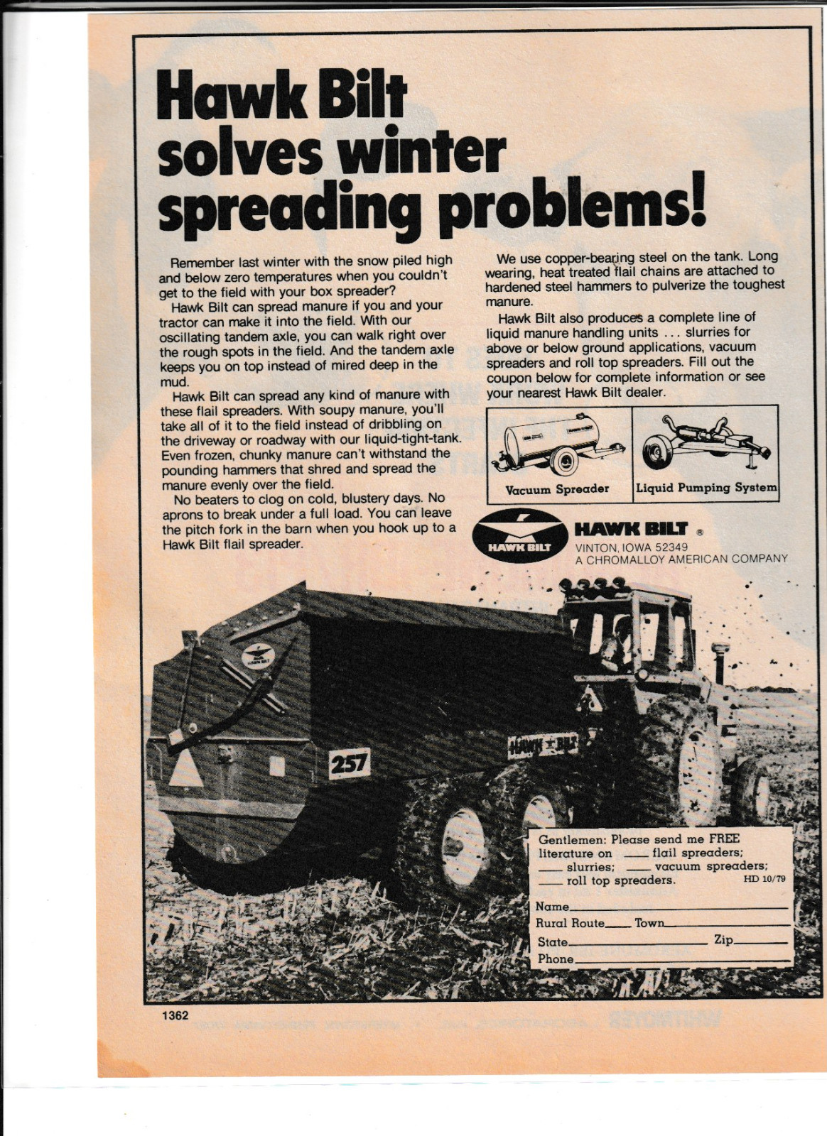 Original 1979 Hawk Bilt Spreader Magazine Ad