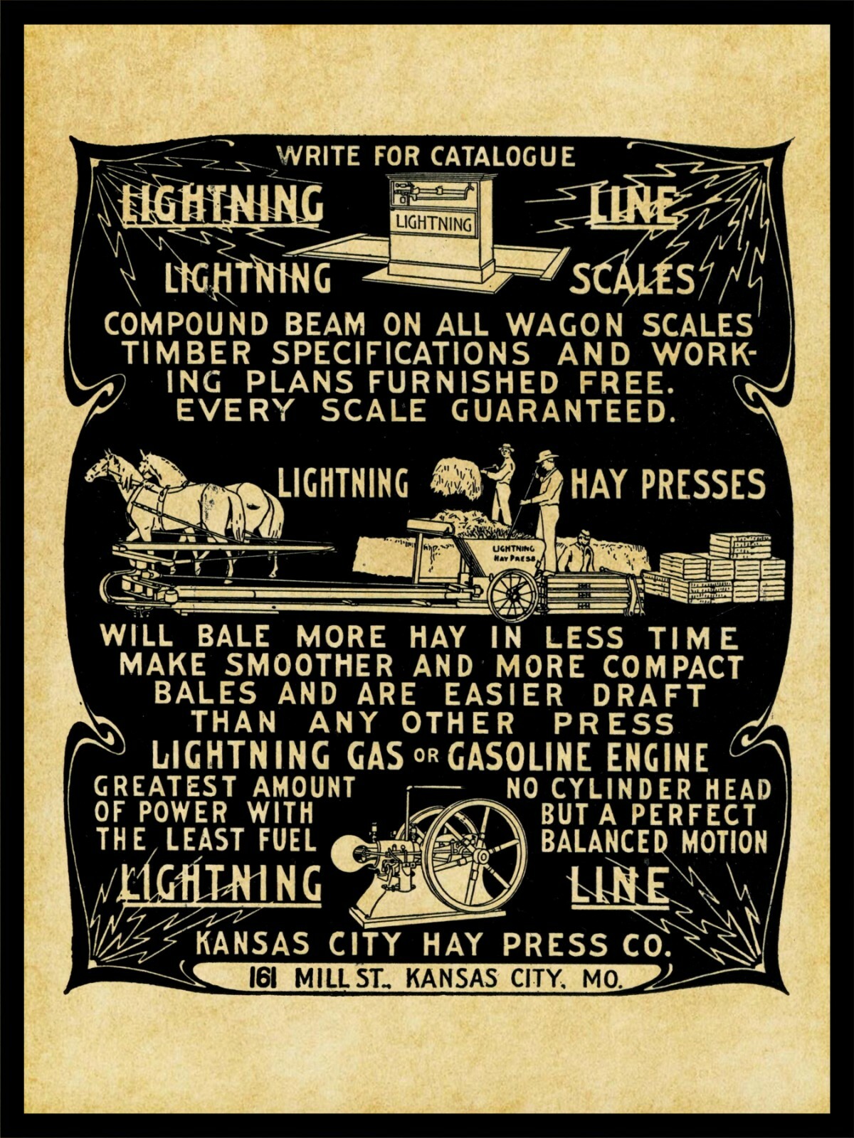 1905 Kansas City Hay Press NEW Metal Sign 24″x30″ USA STEEL XL Size 7 lb