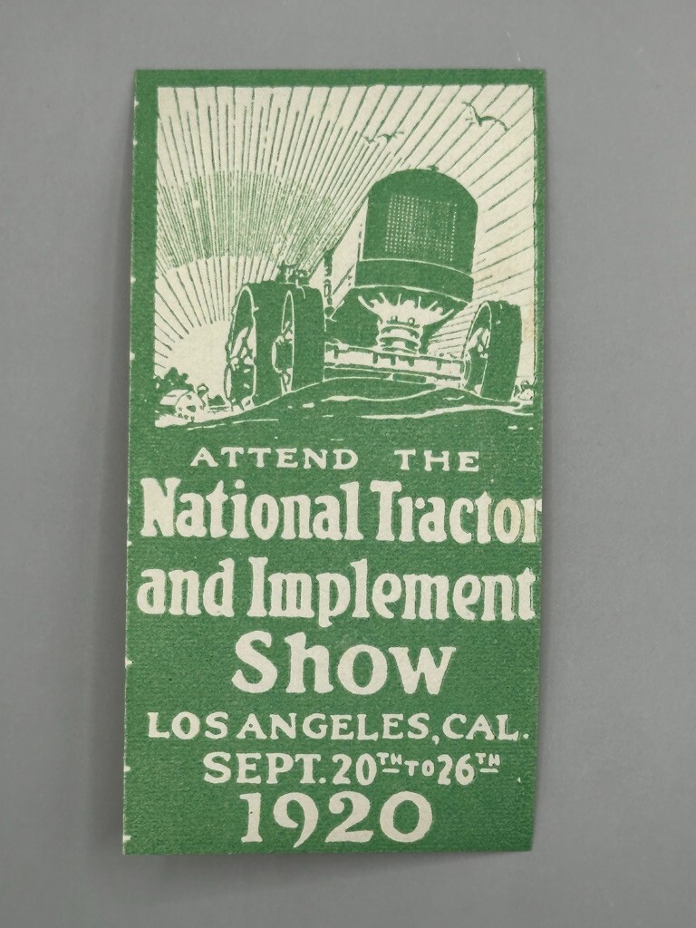 1920 National TRACTOR Show LOS ANGELES CA Farm Advertising POSTER STAMP Antique
