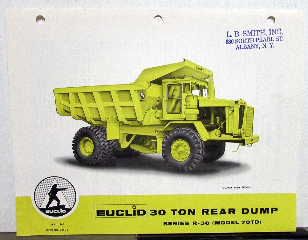 1963 Euclid R30 70TD Rear Dump Specifications Construction Sales Brochure