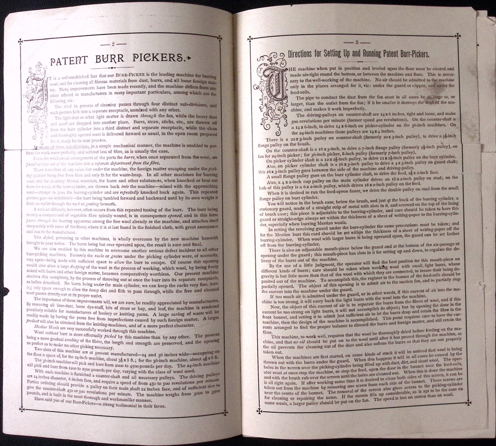 1888 Burr Pickers C.G. Sargent’s Sons Graniteville MA Illustrated Brochure