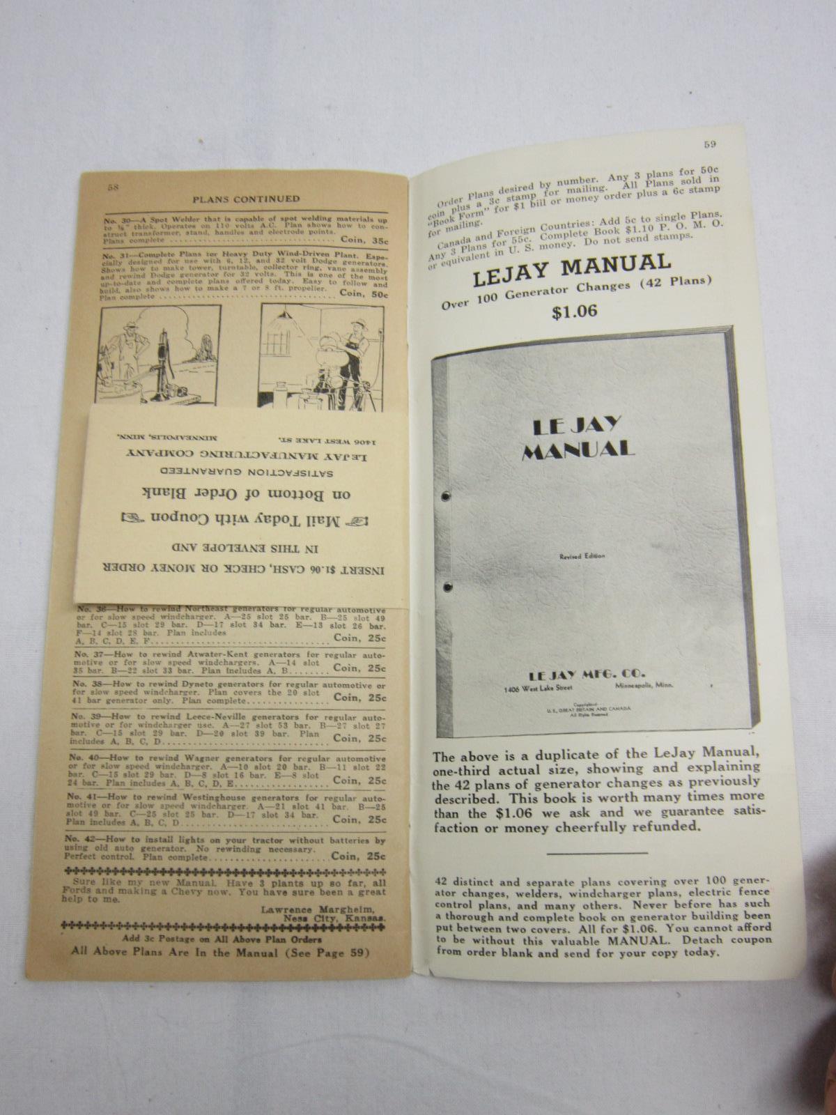 LEJAY Wind Electric Equipment Catalog Brochure Ad Vtg Old Farm Mill Tool Paper
