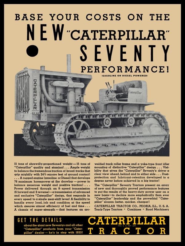 1933 CAT Model Seventy 70 Crawler Tractor NEW METAL SIGN: 12×16″ Free Ship.