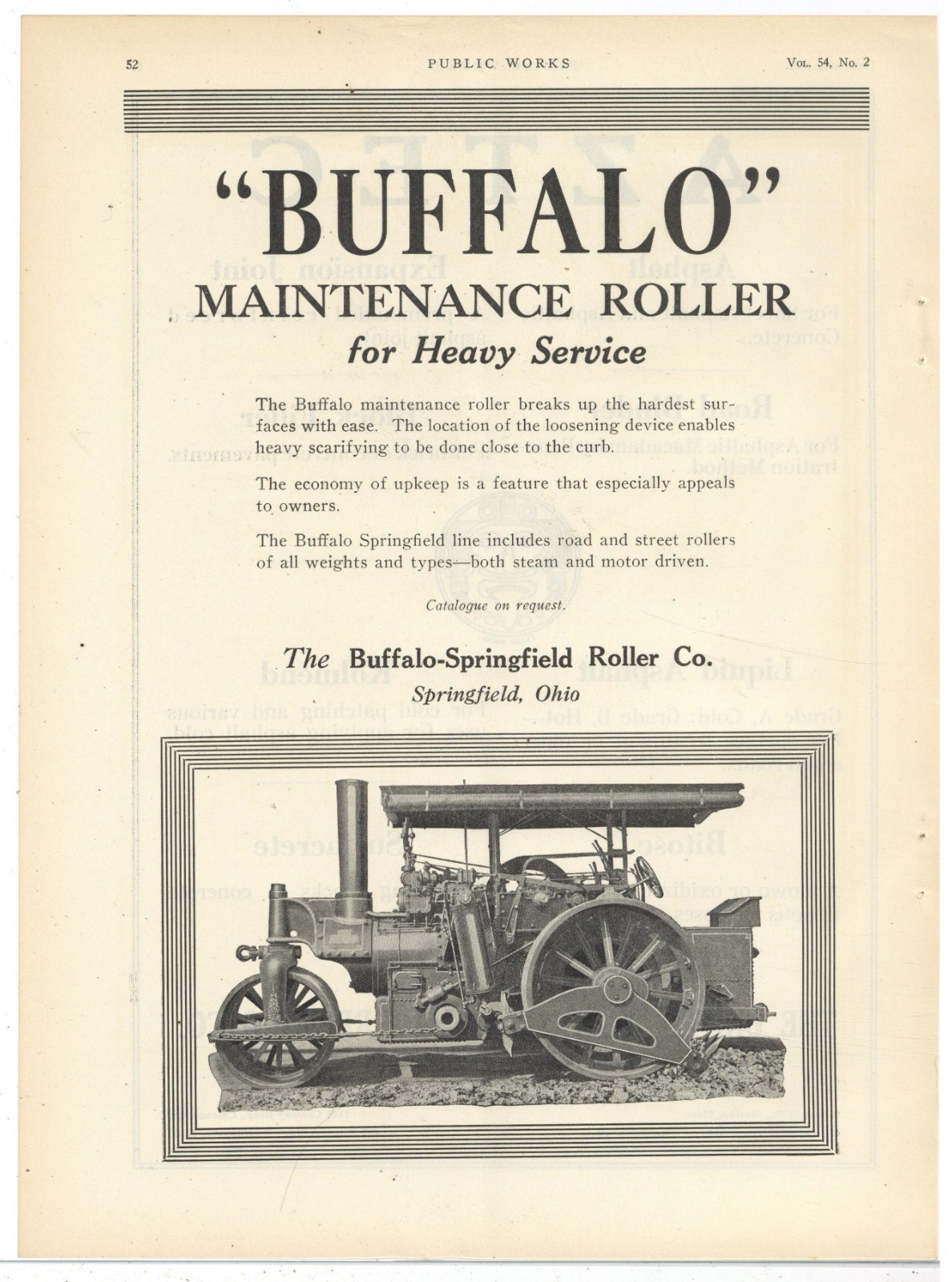 1923 Buffalo Springfield Roller Co. of Springfield, OhiO Ad: Maintenance Roller